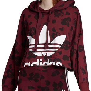 Adidas Bellista maroon leopard print cropped hoodie